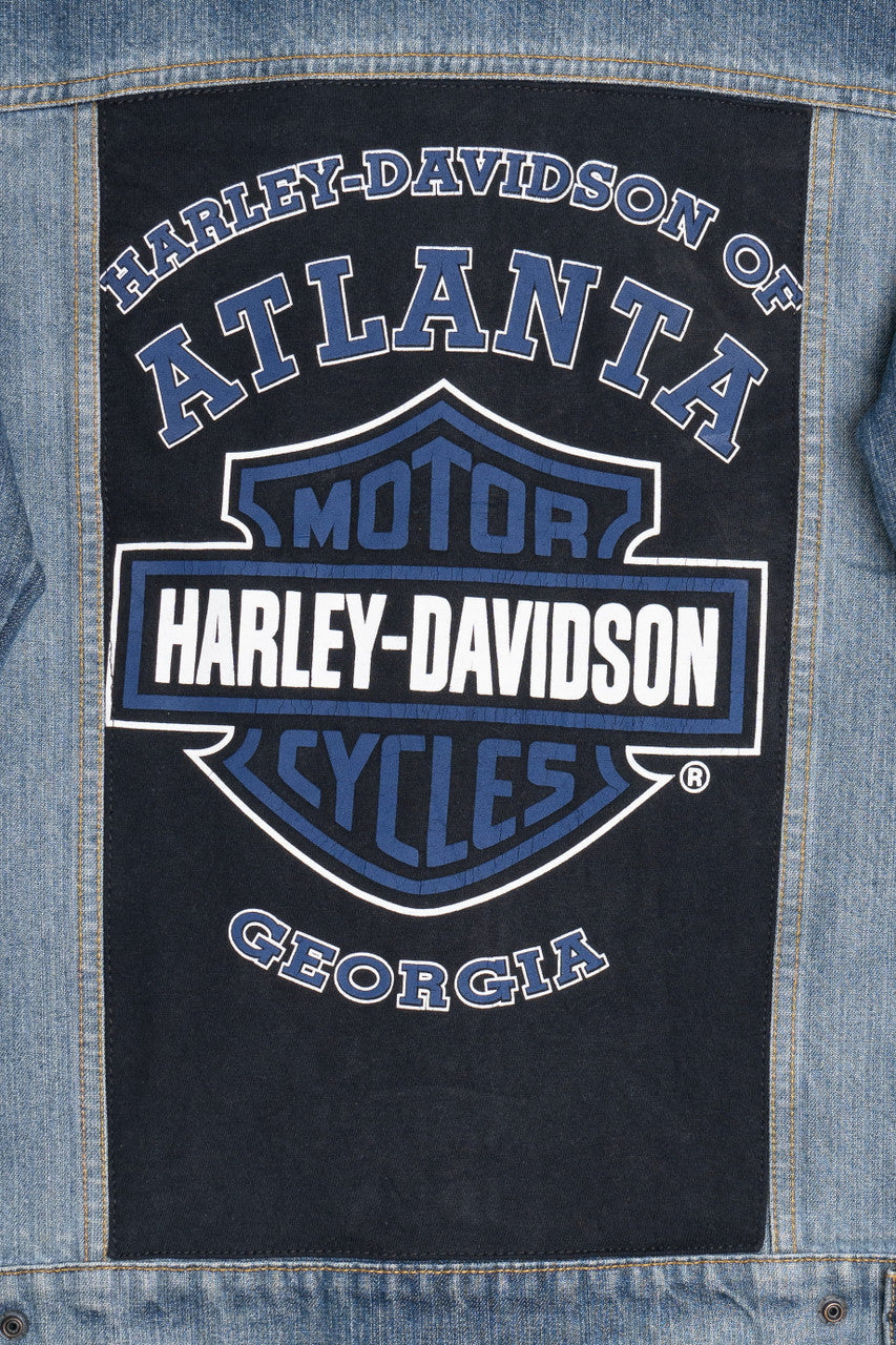 Upcycled Harley Davidson Atlanta Georgia Back Patch Denim Jacket 1606