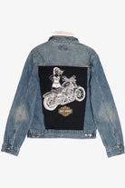 Vintage Upcycled Harley Davidson Biker Girl Back Patch Denim Jacket