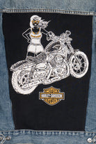 Vintage Upcycled Harley Davidson Biker Girl Back Patch Denim Jacket