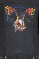 Upcycled Harley Davidson "Ride On..." Flaming Eagle Back Patch Denim Jacket 1617