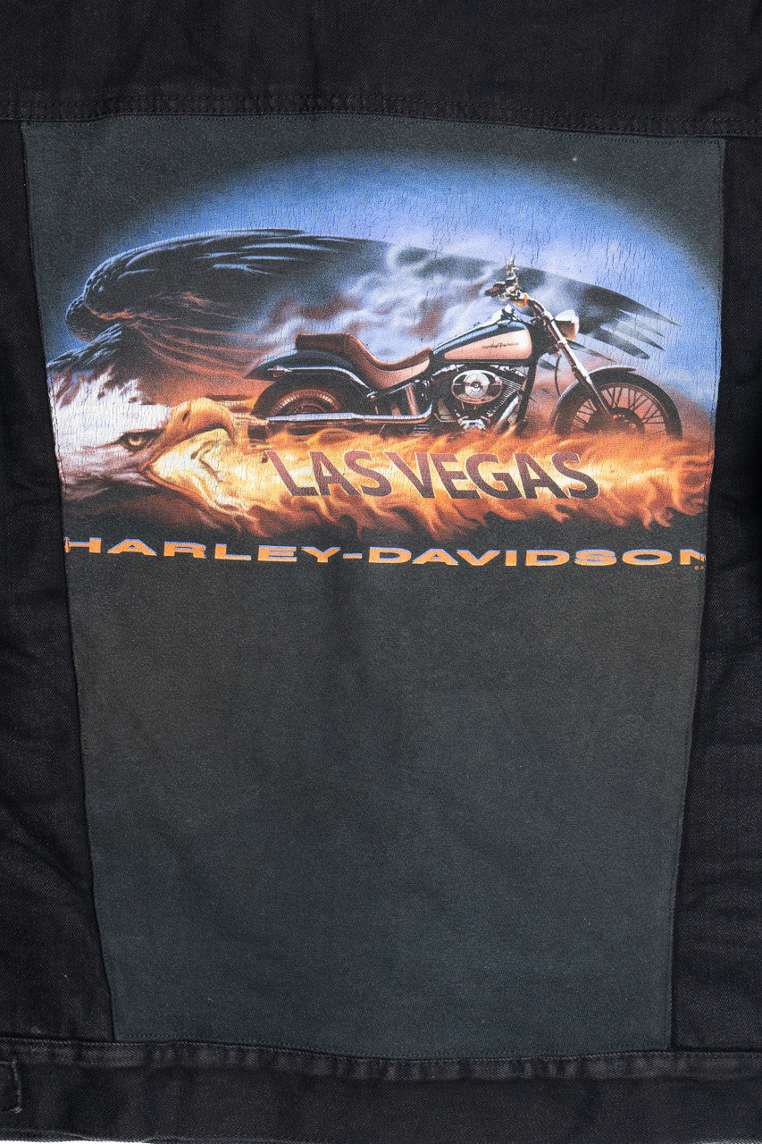 Upcycled Harley Davidson Las Vegas Back Patch Denim Jacket 1626