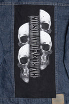 Vintage Upcycled Harley Davidson Split Skulls Back Patch Denim Jacket