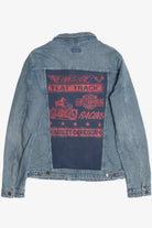 Upcycled Harley Davidson "Flat Track Racing" Back Patch Denim Jacket