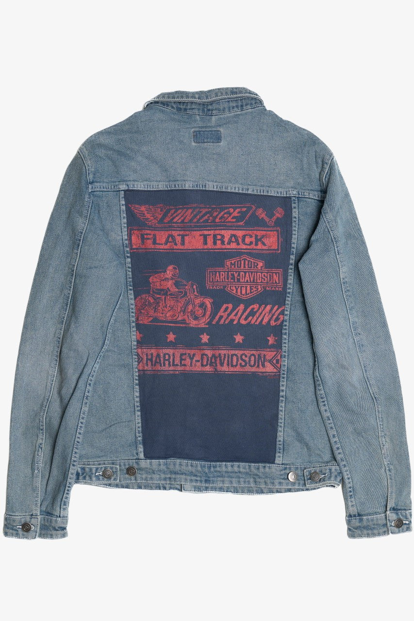 Upcycled Harley Davidson "Flat Track Racing" Back Patch Denim Jacket