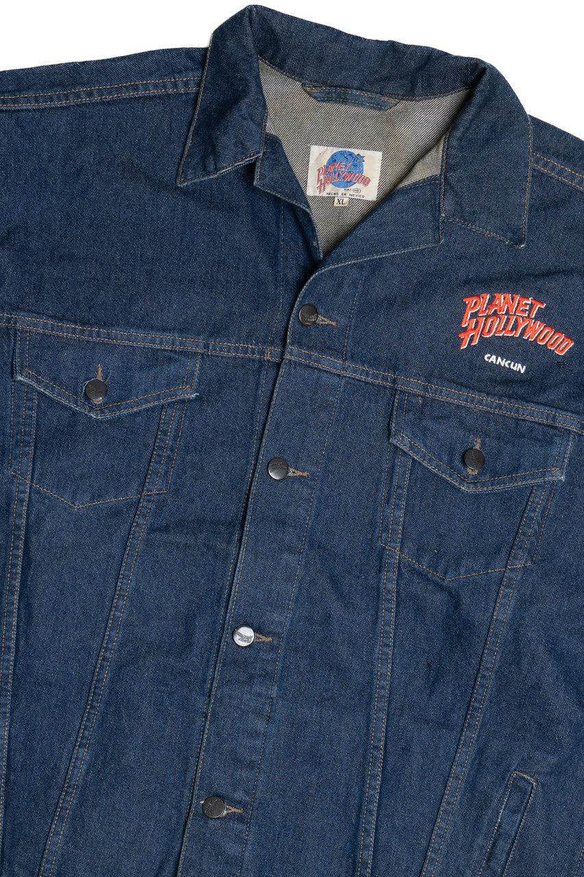 Vintage Upcycled Harley Davidson Back Patch Planet Hollywood Denim Jacket