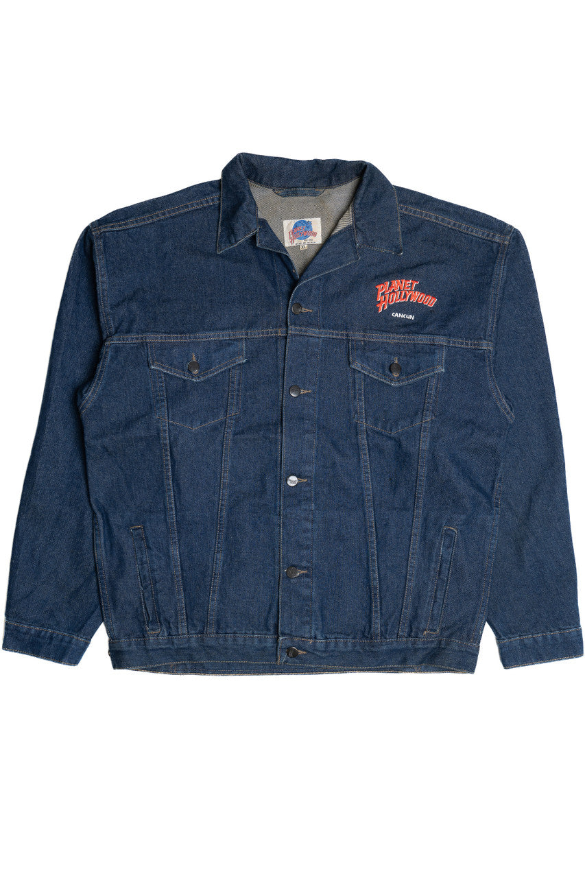 Vintage Upcycled Harley Davidson Back Patch Planet Hollywood Denim Jacket