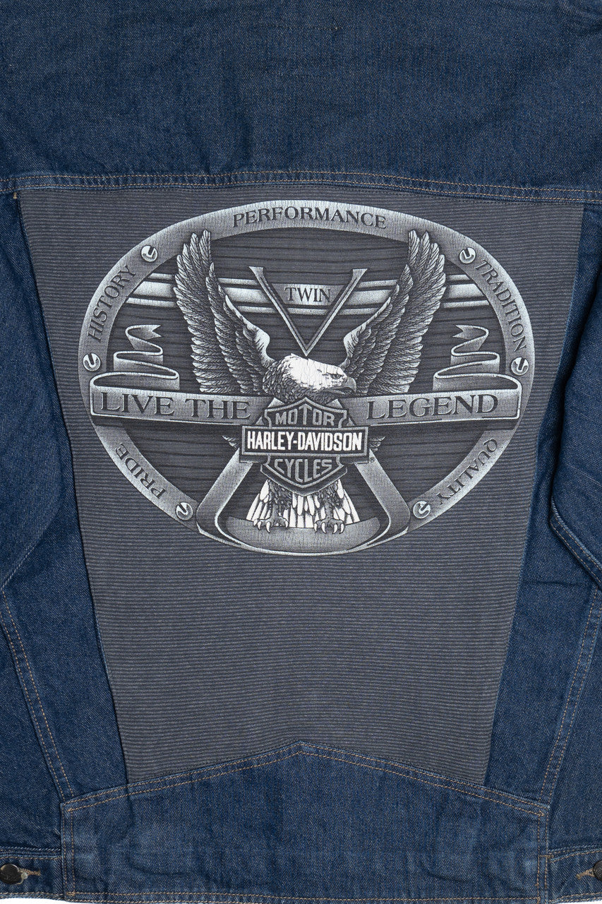 Vintage Upcycled Harley Davidson Back Patch Planet Hollywood Denim Jacket