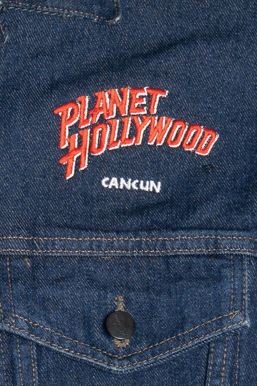 Vintage Upcycled Harley Davidson Back Patch Planet Hollywood Denim Jacket