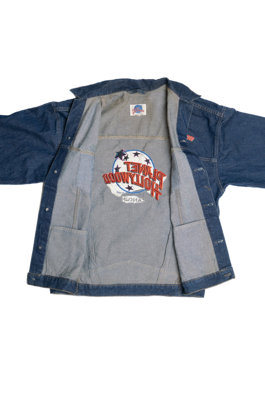 Vintage Upcycled Harley Davidson Back Patch Planet Hollywood Denim Jacket