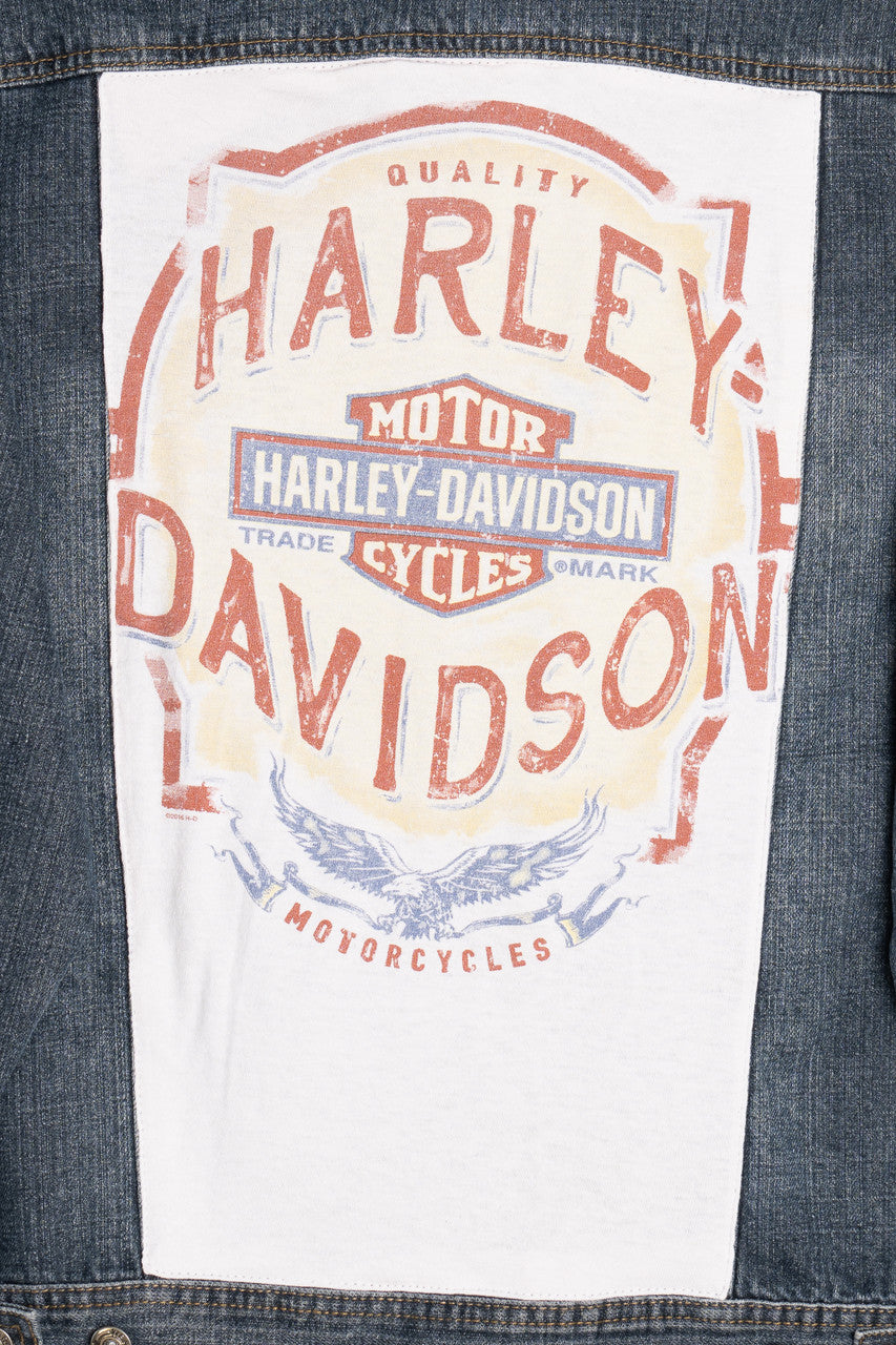 Upcycled Harley Davidson Back Patch Denim Jacket 1636