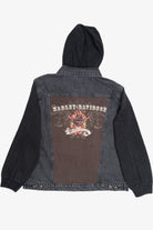Upcycled Harley Davidson Cowboy Skull With Flames Back Patch Denim Jacket