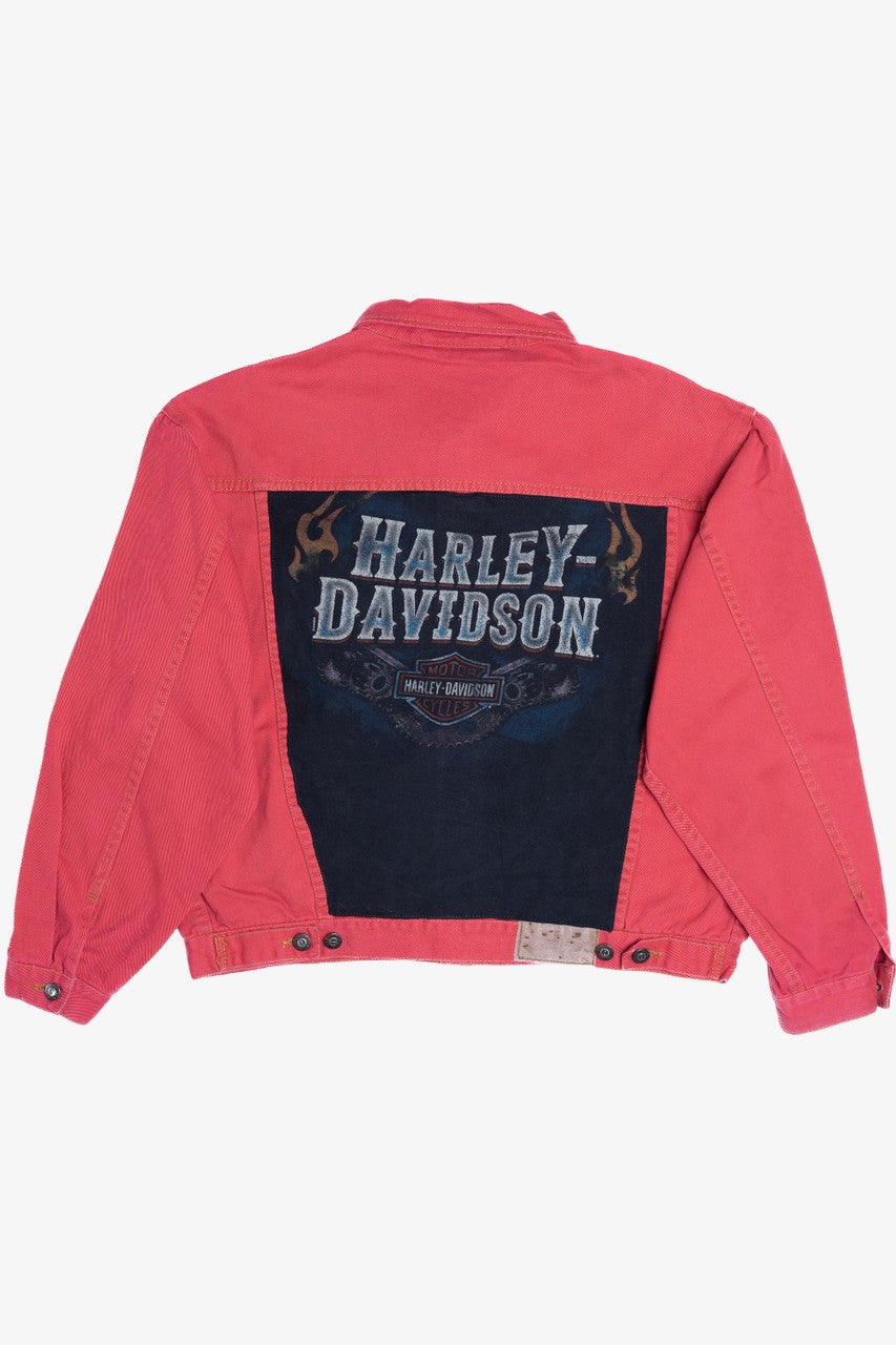 Upcycled Harley Davidson Back Patch Red Denim Jacket