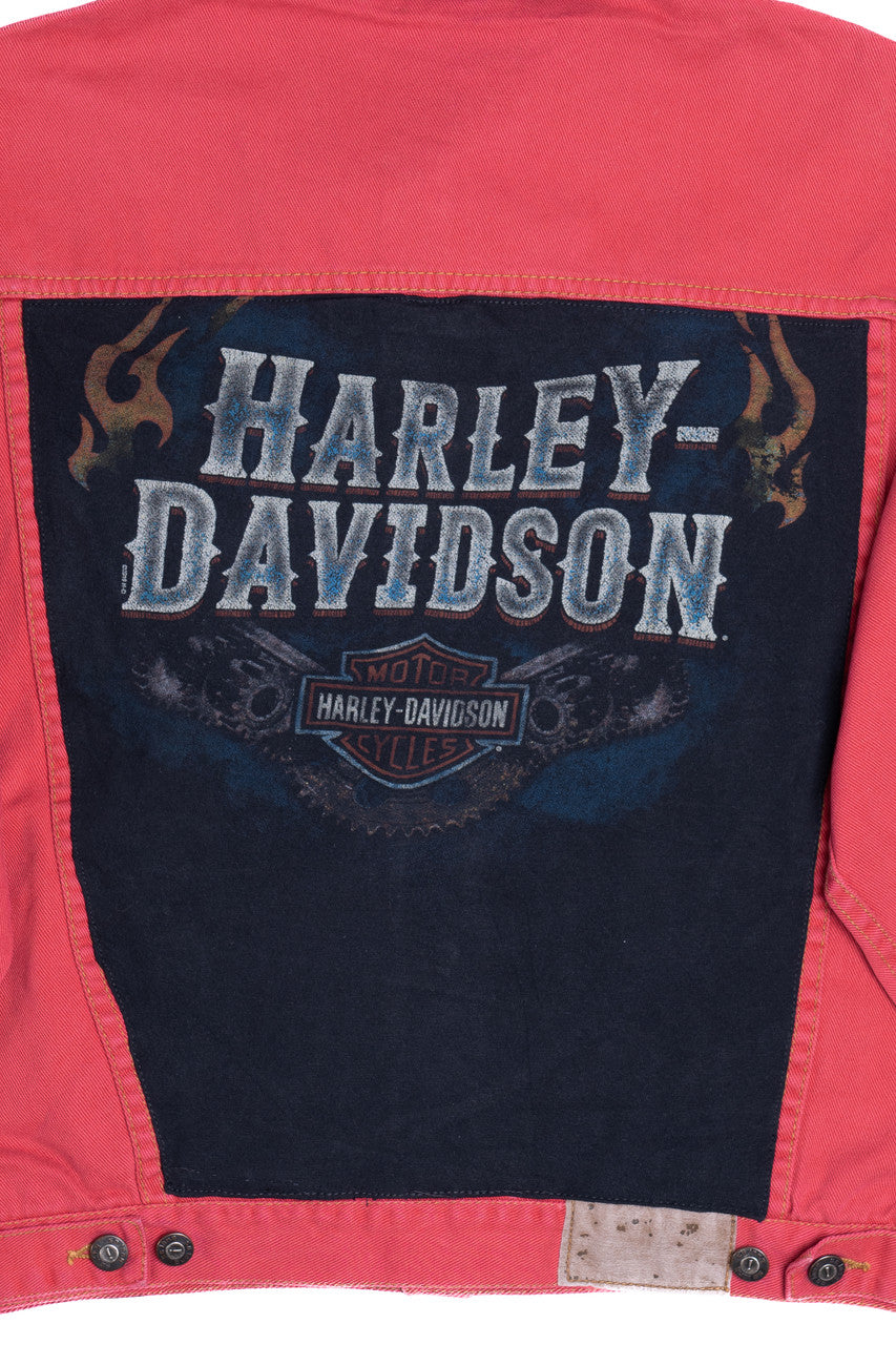 Upcycled Harley Davidson Back Patch Red Denim Jacket