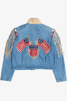 Vintage Beaded American Flag Western Fringe Double D Ranch Denim Jacket (1990s)