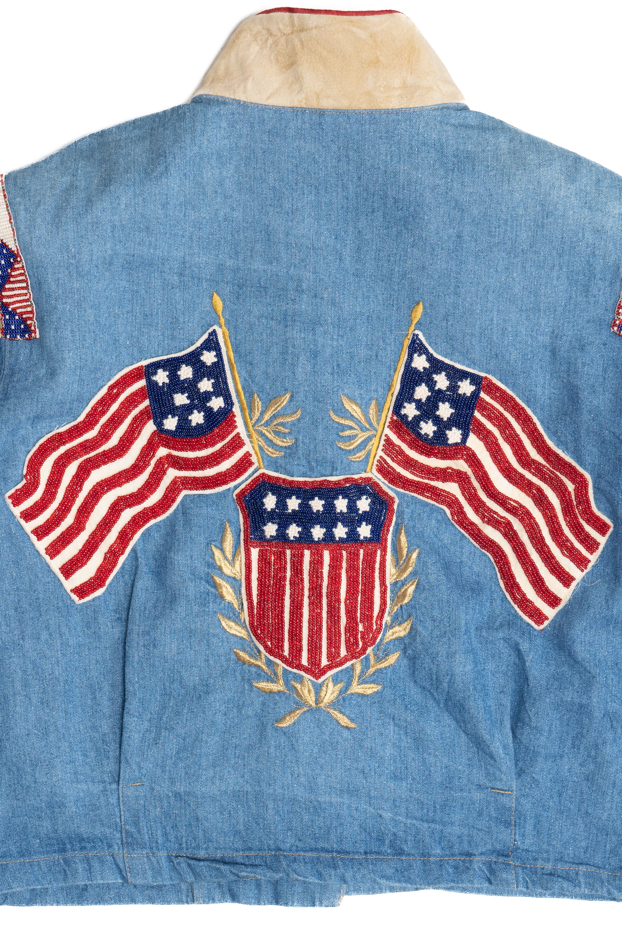 Vintage Beaded American Flag Western Fringe Double D Ranch Denim Jacket (1990s)