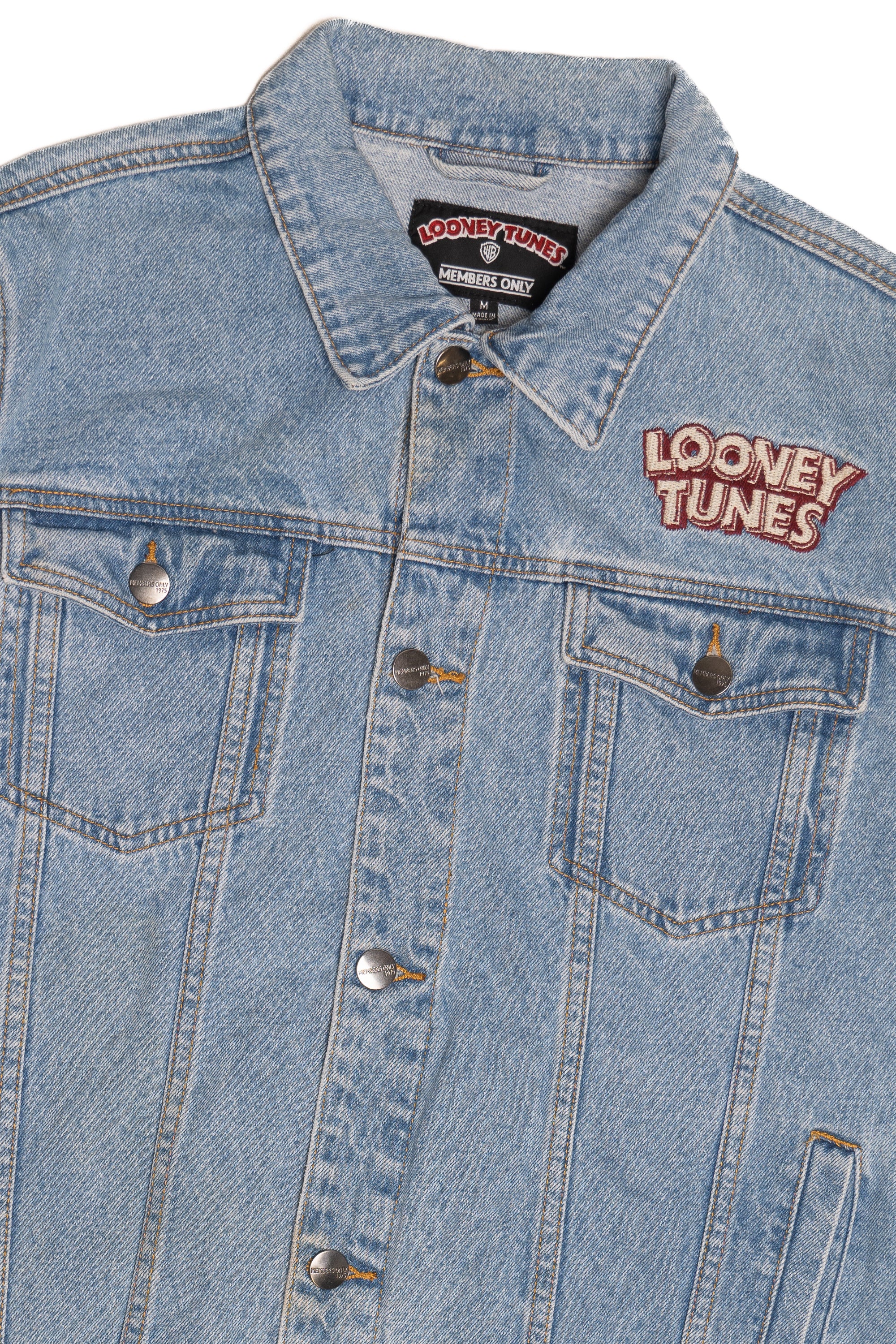 Vintage Looney Tunes Member's Only Distressed Screen Print Denim Jacket (1990s)