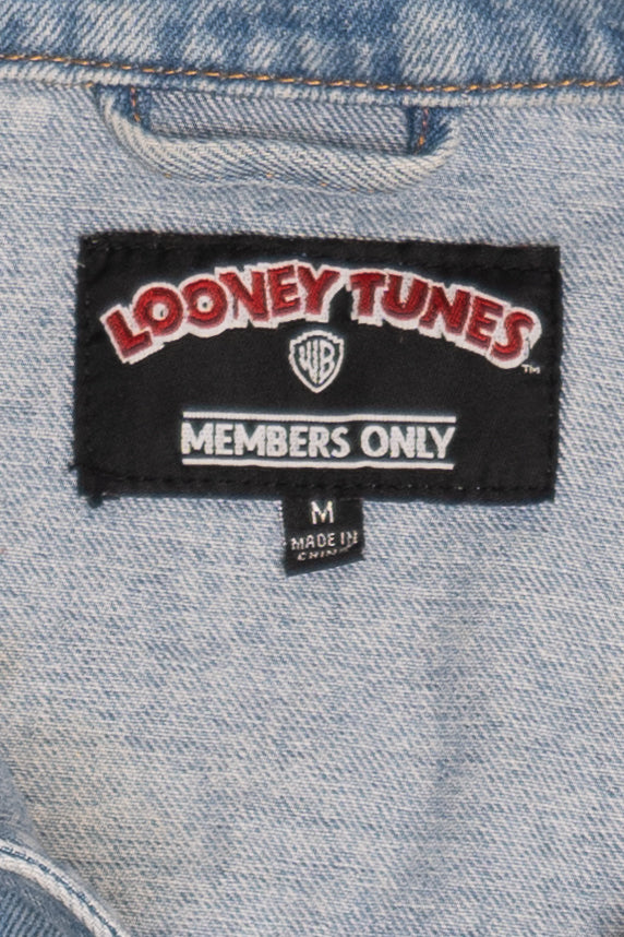 Vintage Looney Tunes Member's Only Distressed Screen Print Denim Jacket (1990s)
