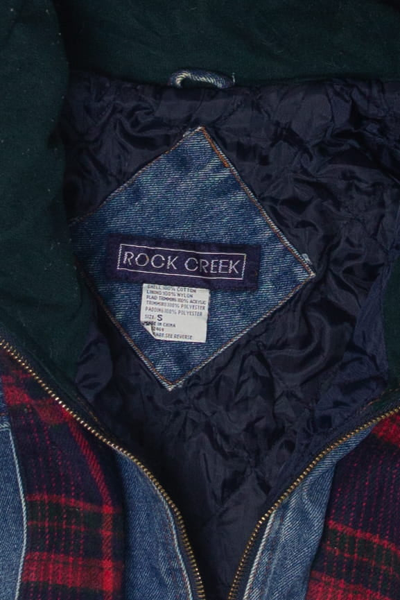 Vintage Rock Creek Hooded Plaid Denim Jacket (1990s)