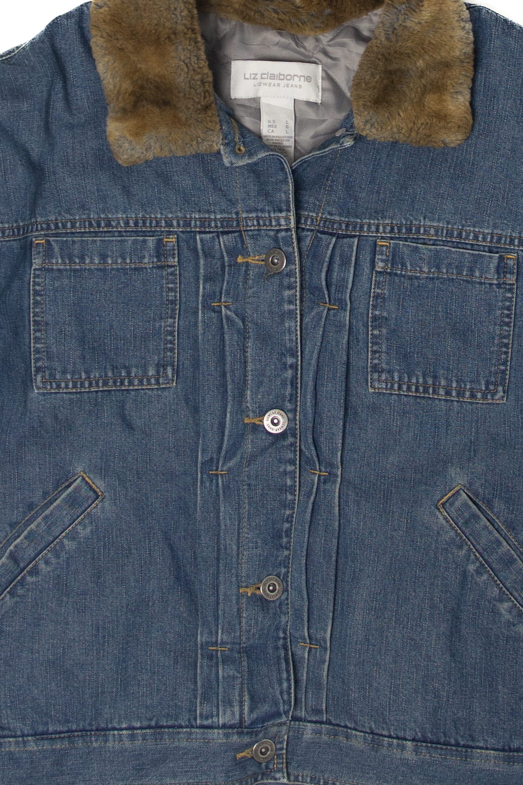Vintage Y2k Liz Claiborne Faux Fur Trimmed Denim Jacket (2000s)