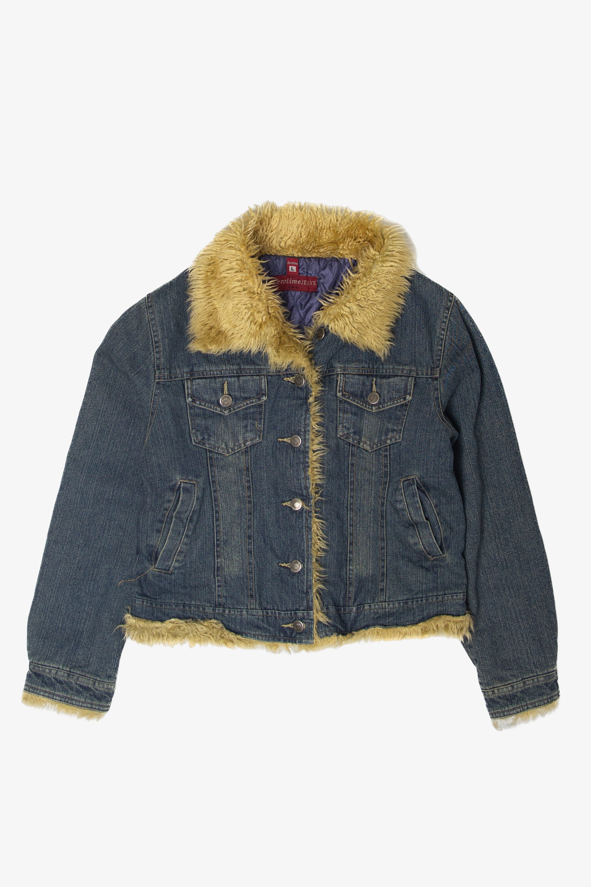 Vintage Y2k Faux Fur Trimmed Denim Jacket (2000s)