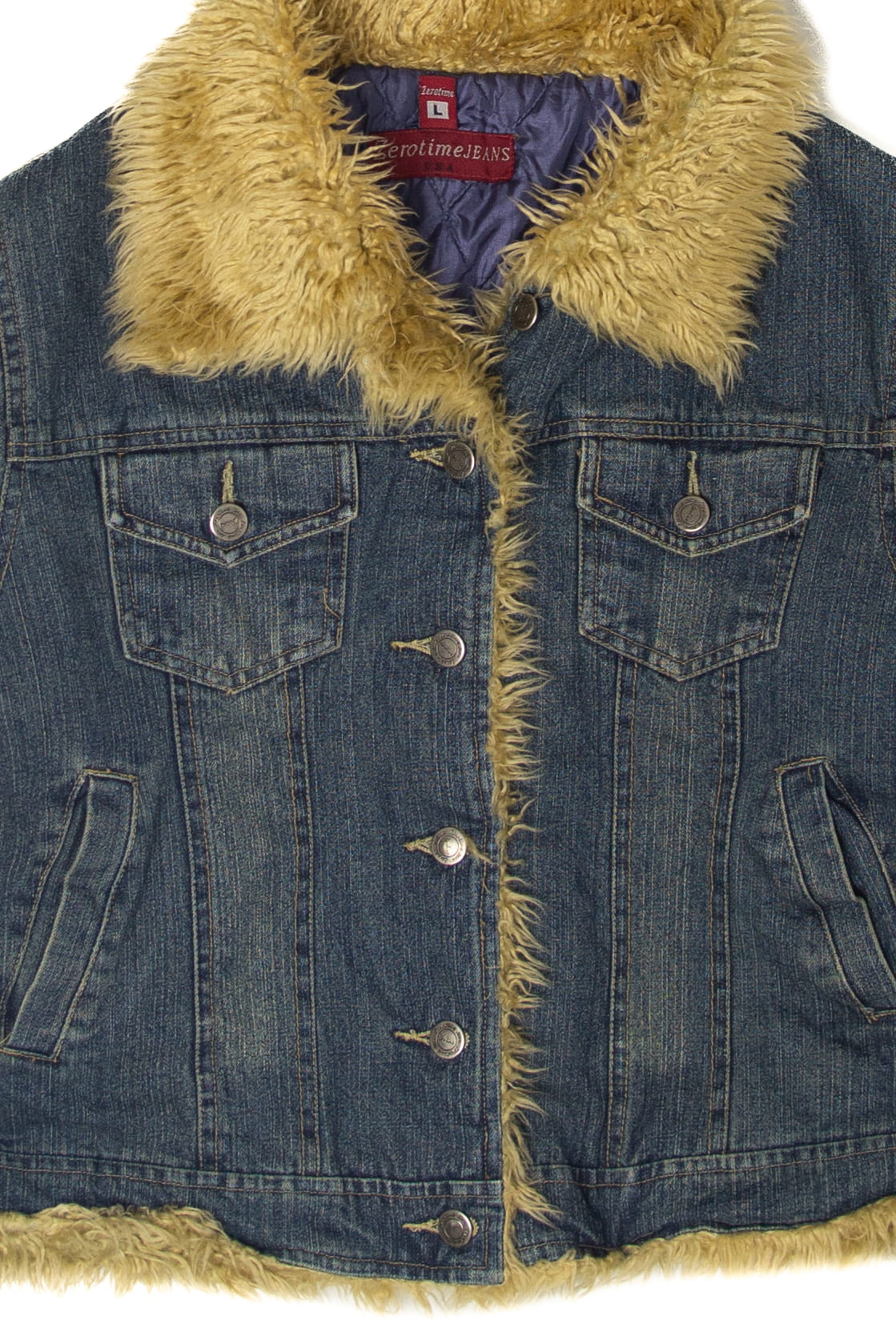 Vintage Y2k Faux Fur Trimmed Denim Jacket (2000s)