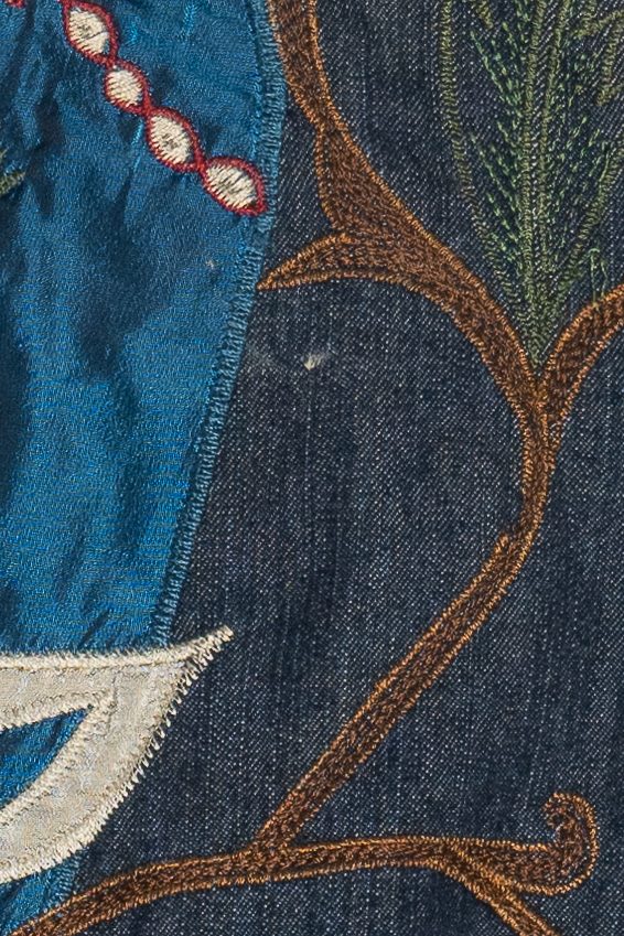 Vintage Chico's Silky Embroidered Patchwork Denim Jacket (2000s
