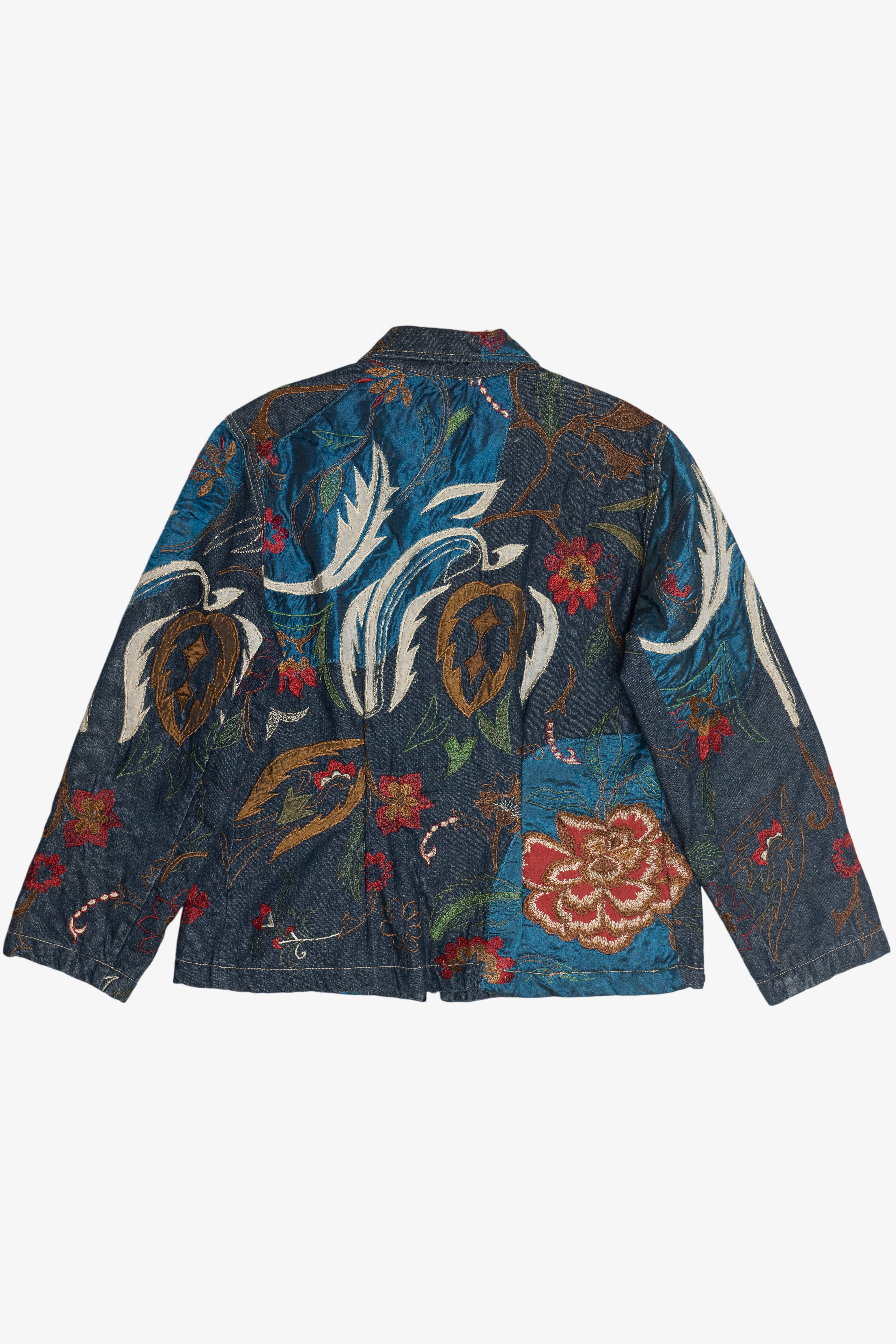 Vintage Chico's Silky Embroidered Patchwork Denim Jacket (2000s