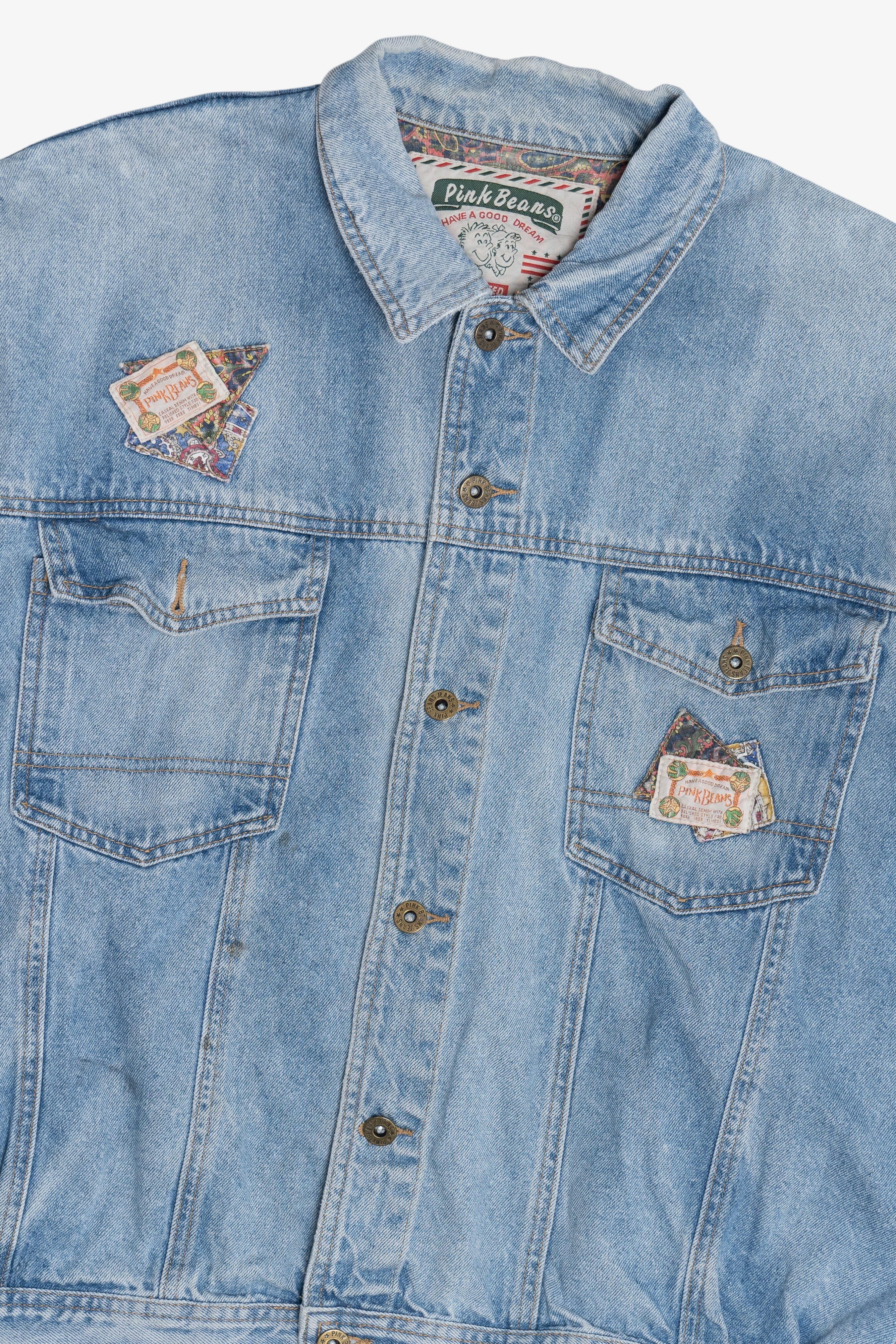 Vintage Pink Beans Paisley Detail Patchwork Denim Jacket (1990s)