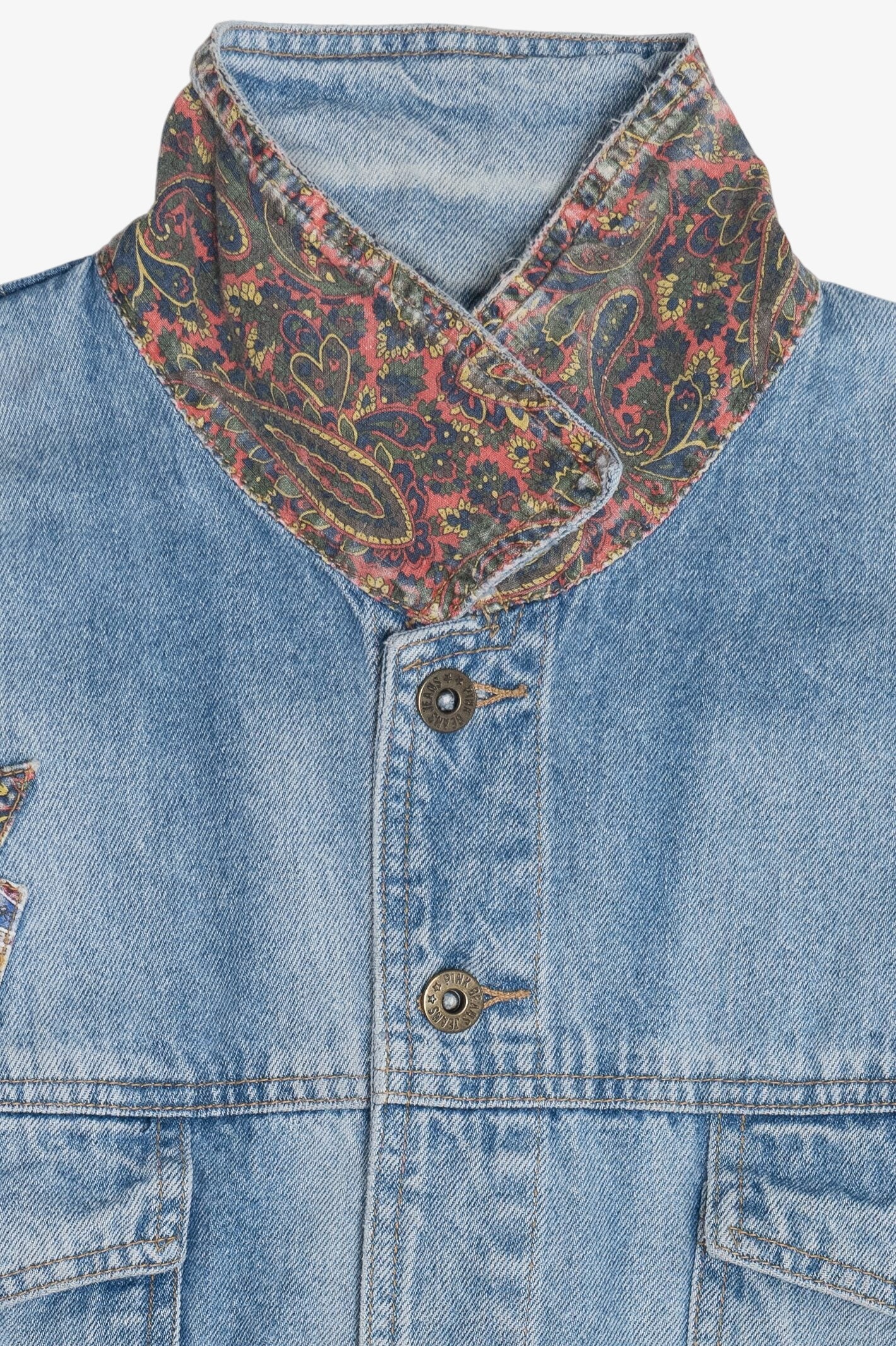 Vintage Pink Beans Paisley Detail Patchwork Denim Jacket (1990s)