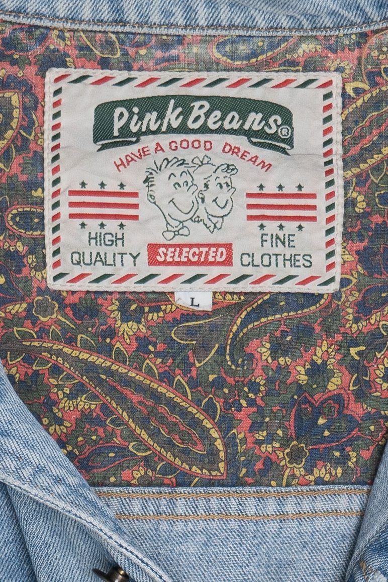 Vintage Pink Beans Paisley Detail Patchwork Denim Jacket (1990s)