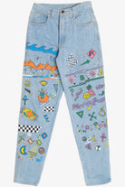 Vintage Hand Painted Memphis Design Doodle Art Denim Jeans (1990s)