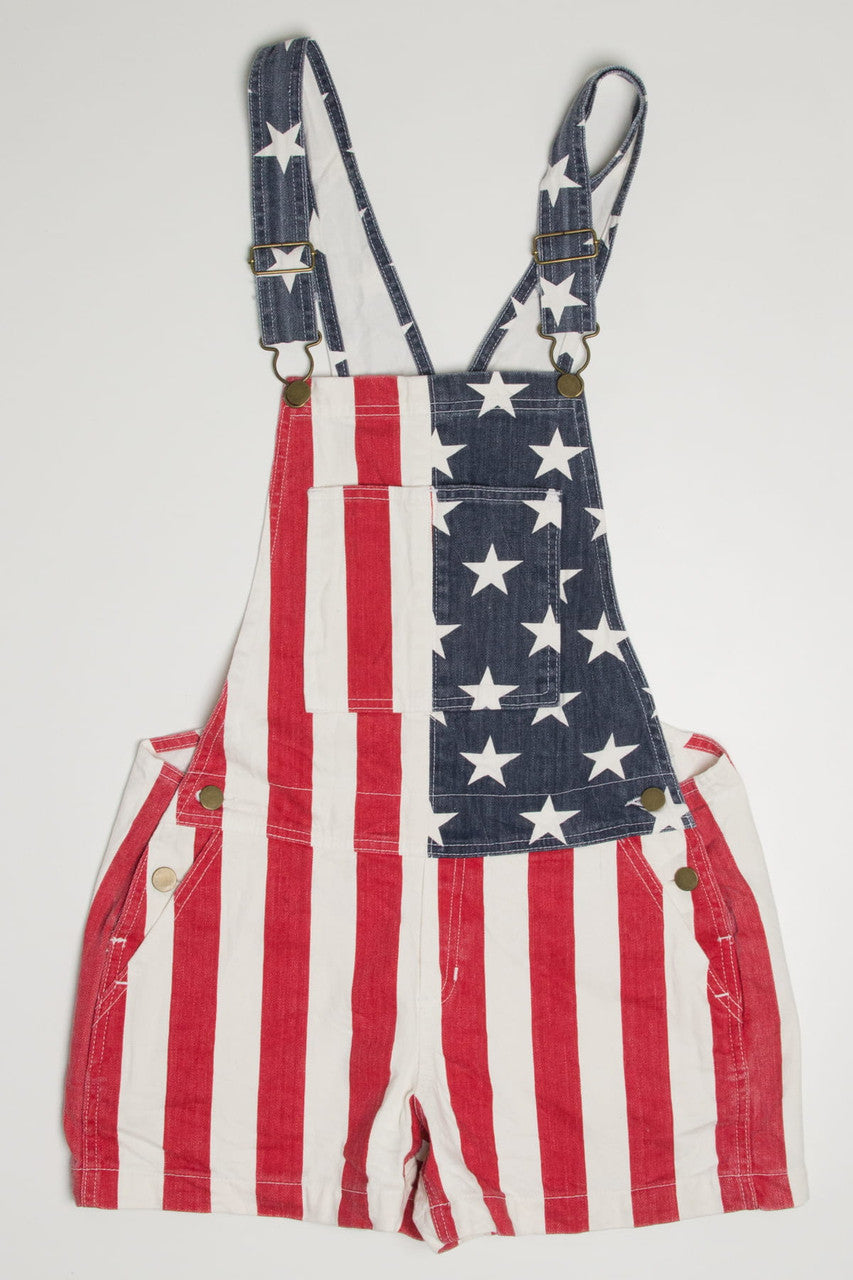 USA Flag Chubbies Denim Overall Shorts (sz. S)