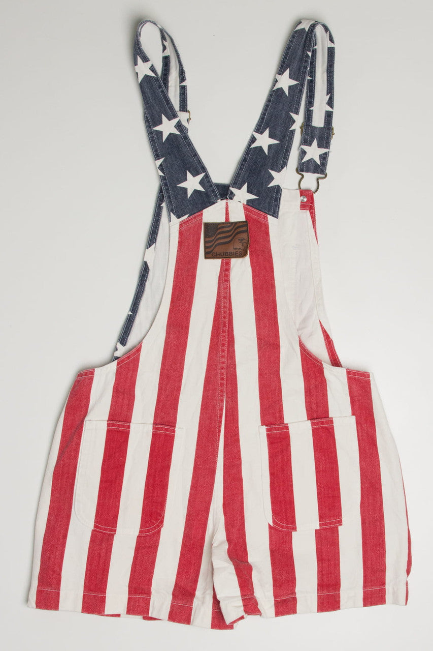 USA Flag Chubbies Denim Overall Shorts (sz. S)