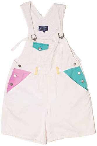 Vintage Pastel Pocket Baccini White Overall Shorts (1990s)
