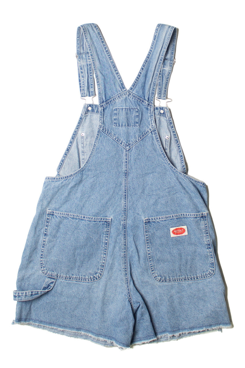 Vintage Revolt Smiley Face Carpenter Denim Overall Shorts (2000s)