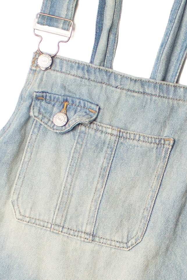 Light Wash Distressed Lei Denim Overall Shorts