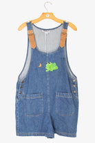 Vintage Embroidered Frogs Denim Overall Shorts (1990s)