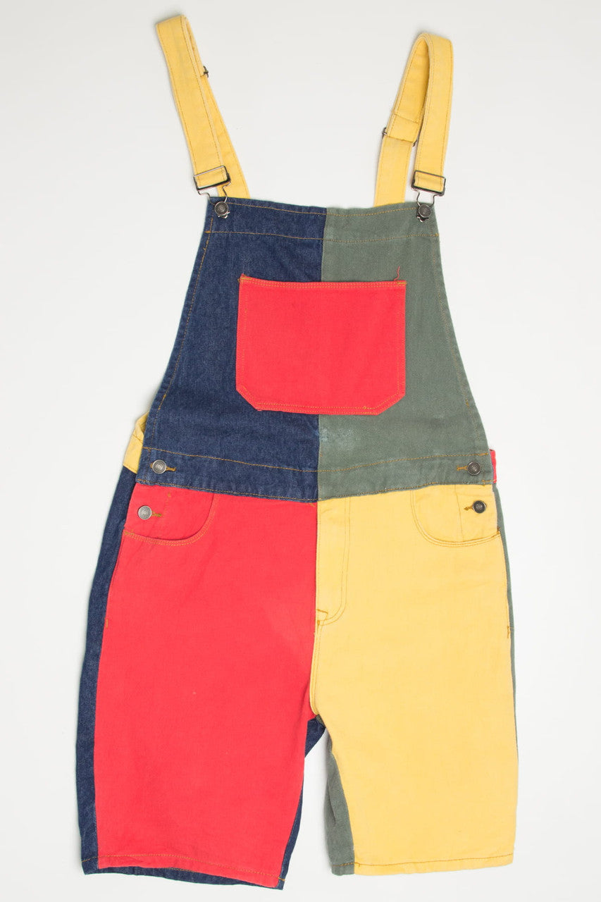 Vintage Color Blocked Denim Overall Shorts (sz. S)