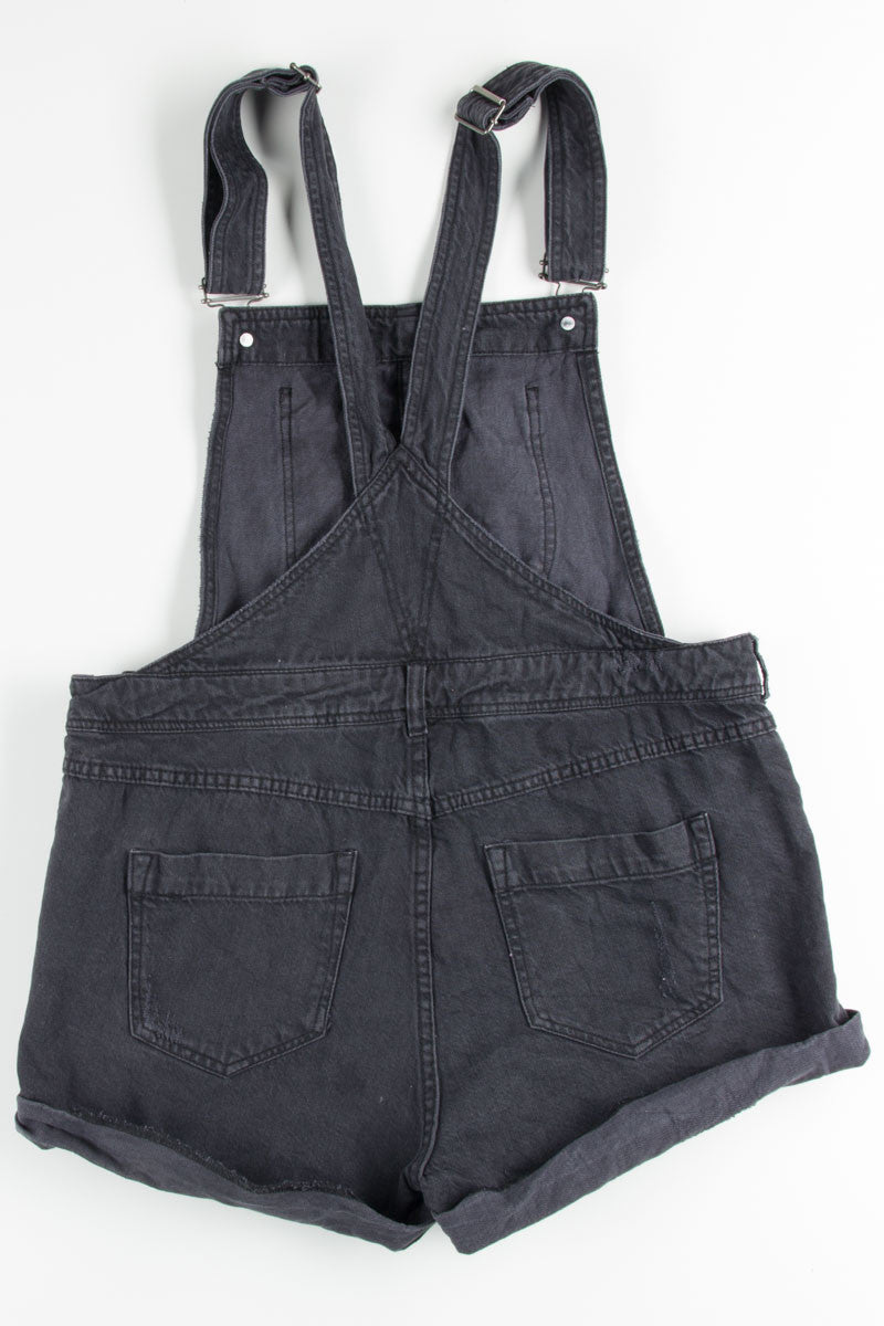 Black Distressed Denim Overall Shorts (sz. 12)