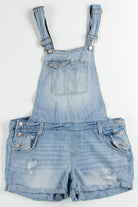 Distressed Lei Denim Overall Shorts