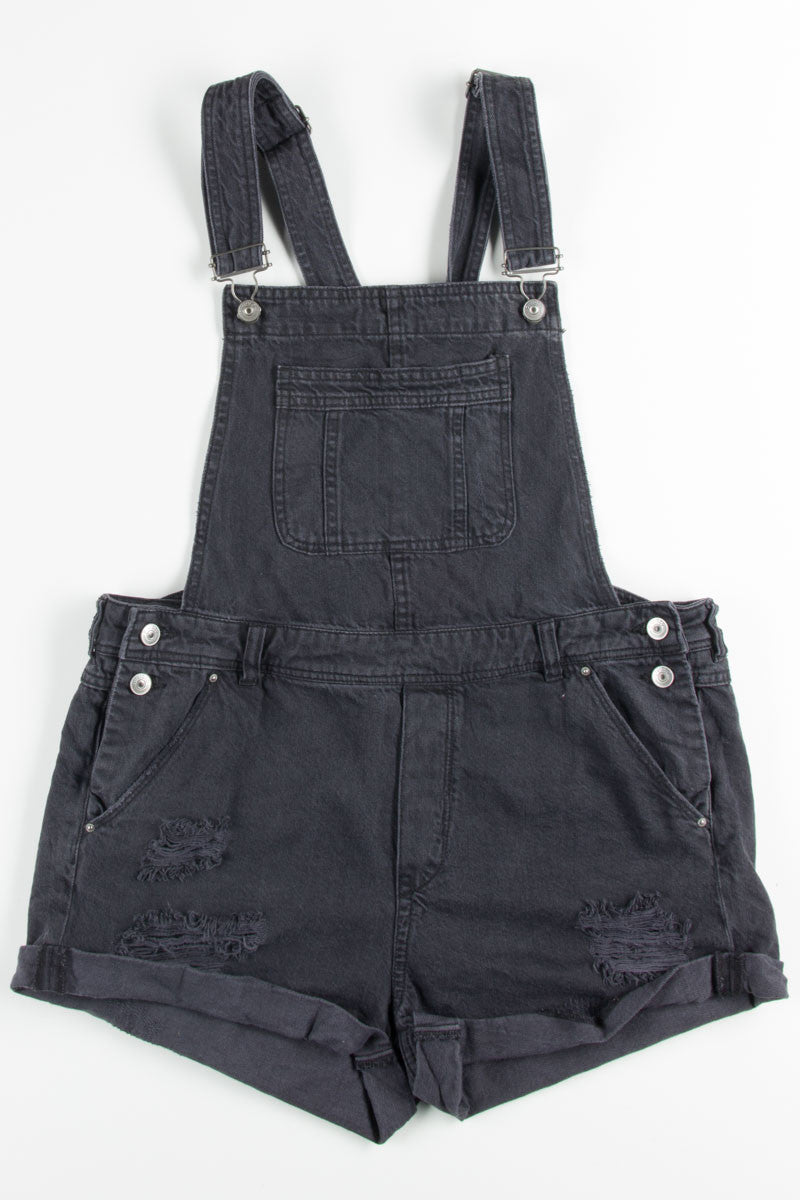 Black Distressed Denim Overall Shorts (sz. 12)