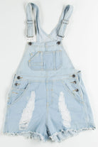 Light Wash Distressed Denim Overall Shorts (sz. S)