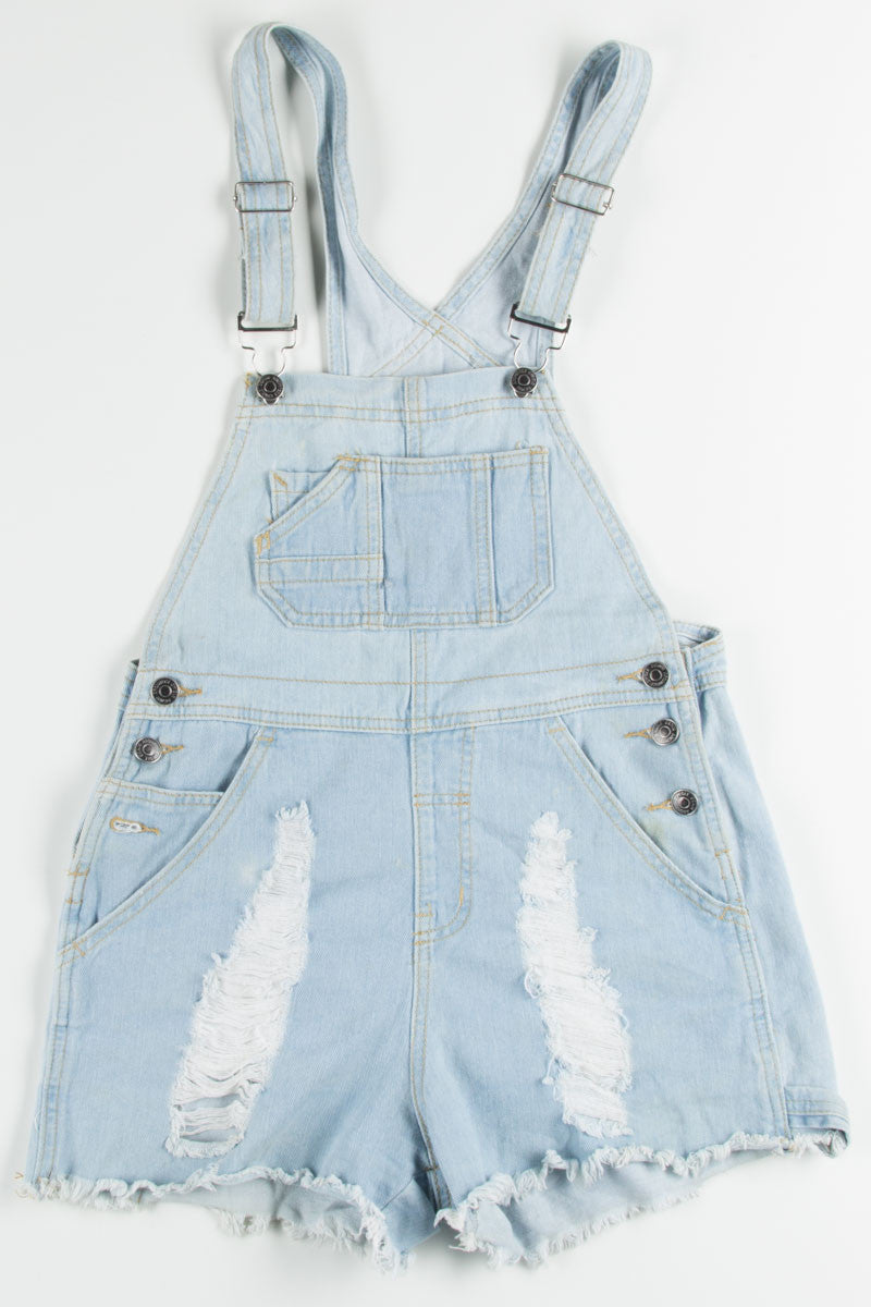 Light Wash Distressed Denim Overall Shorts (sz. S)