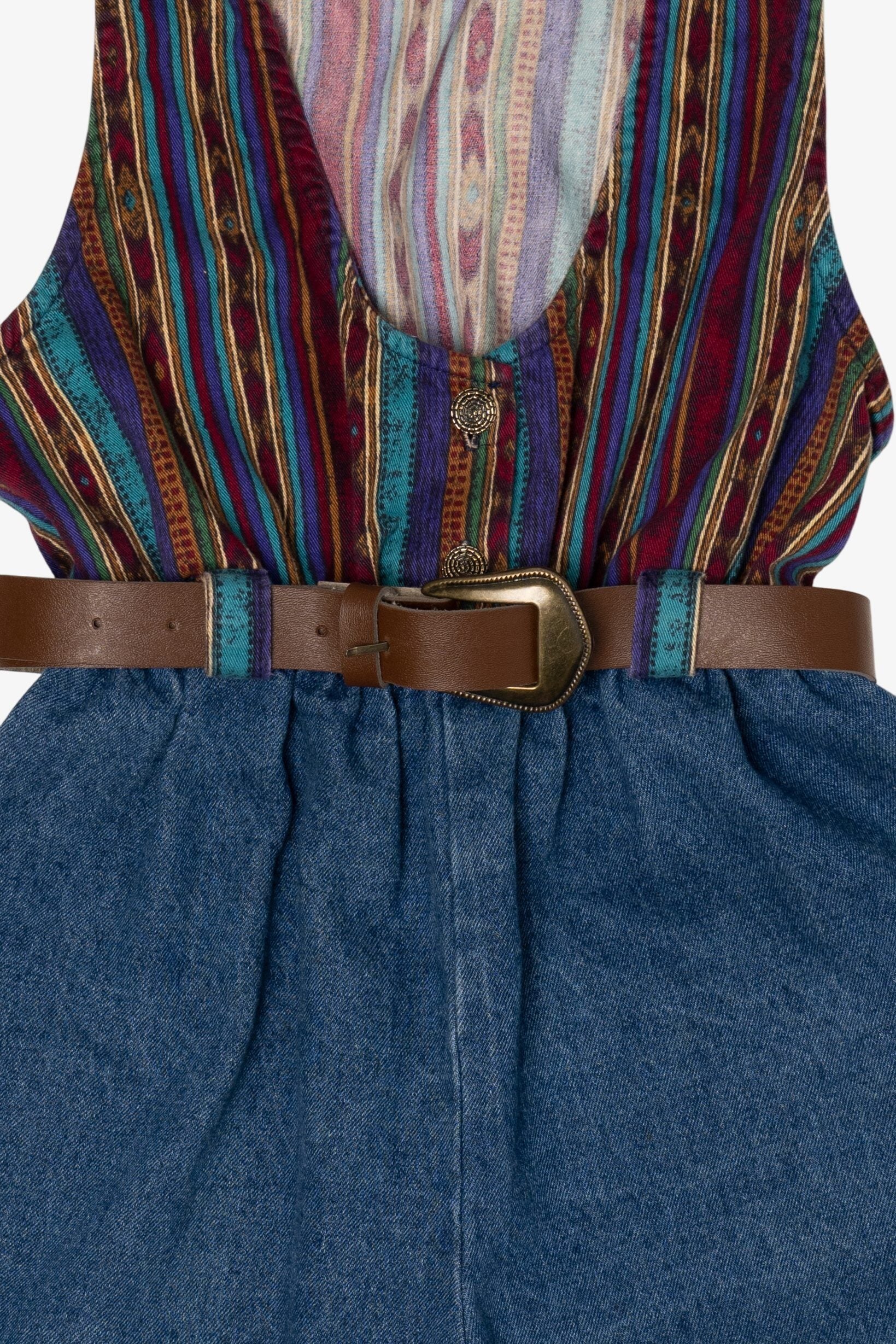 Vintage Kid Size Jazz Kids Denim Belted Romper (1980s)