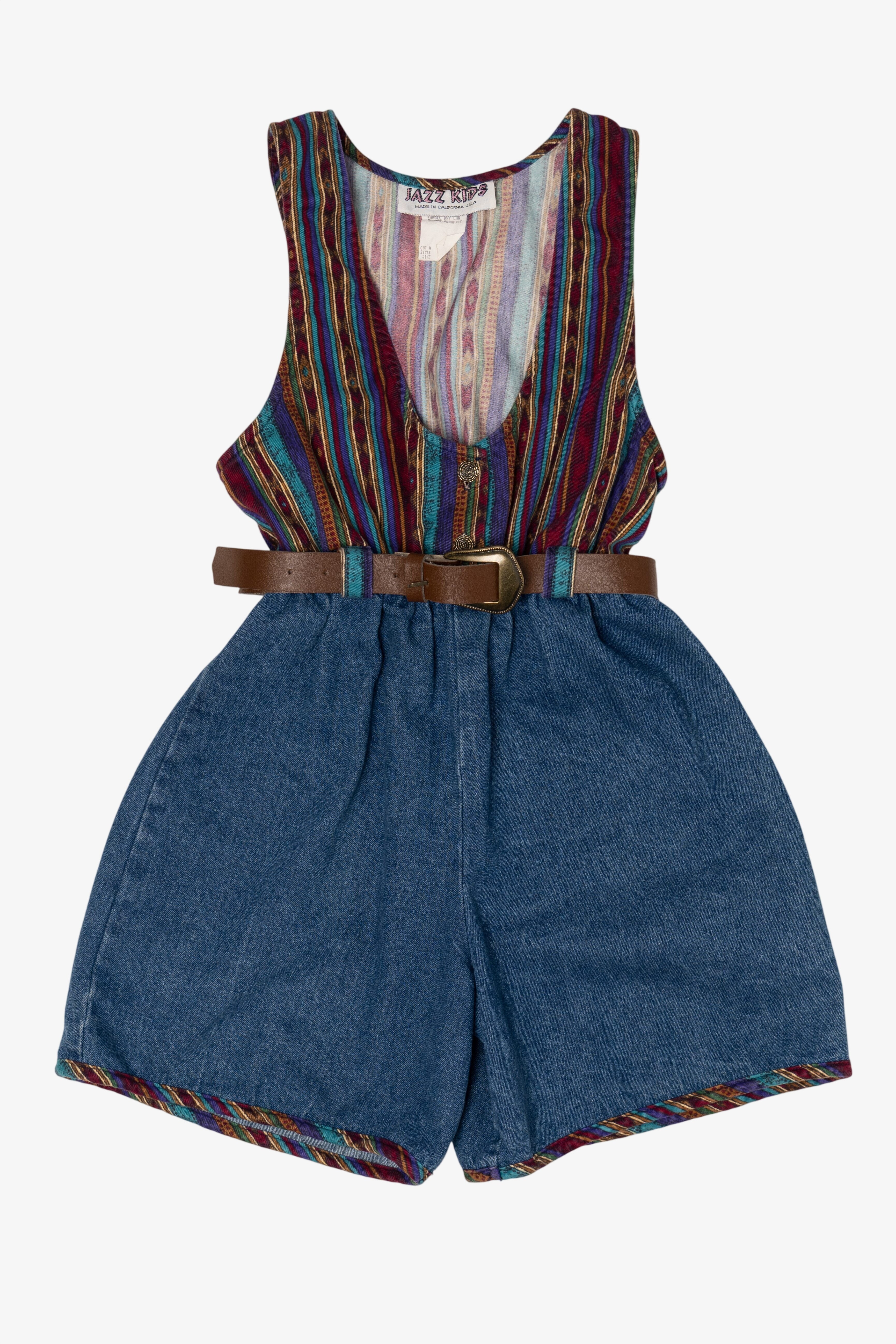 Vintage Kid Size Jazz Kids Denim Belted Romper (1980s)