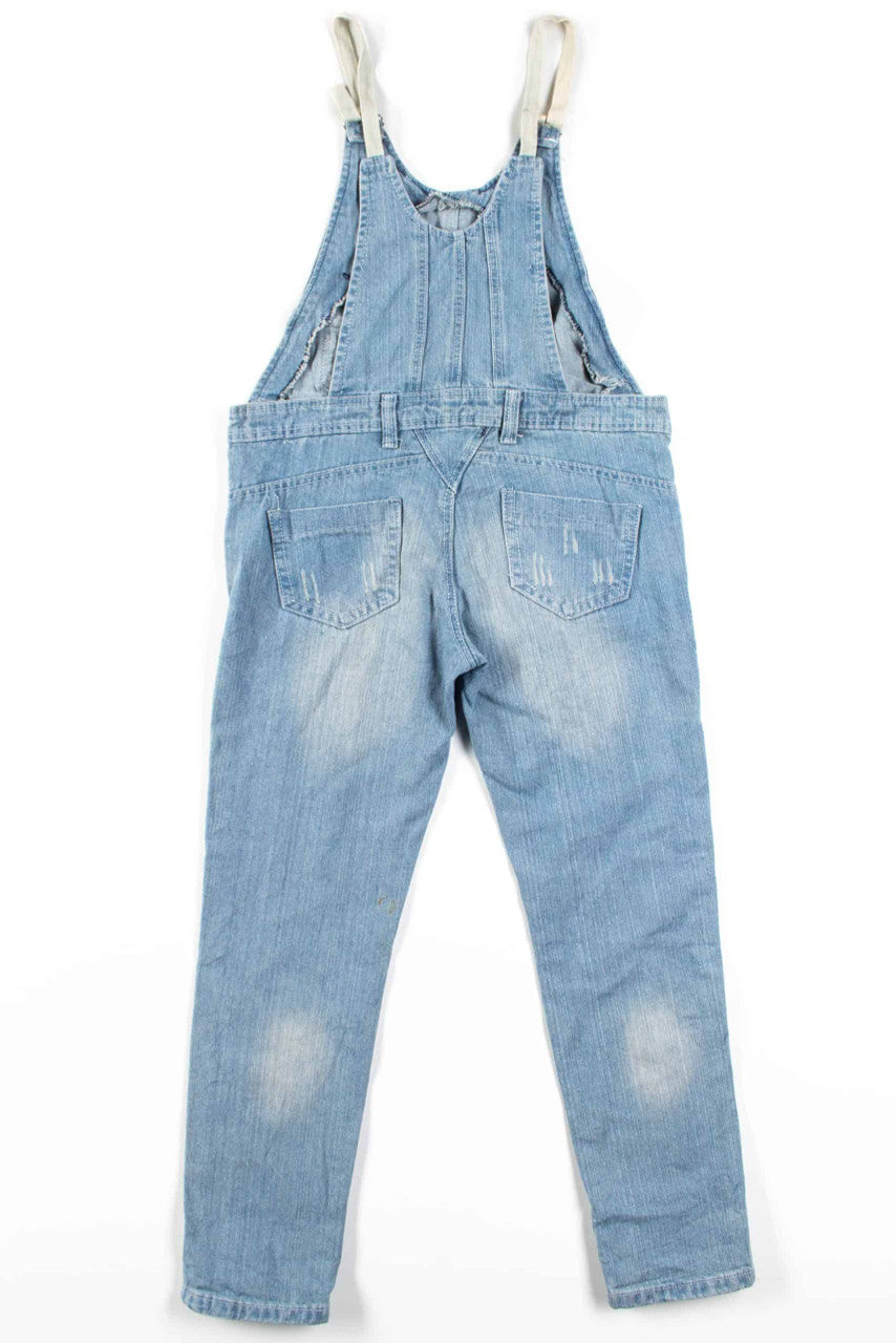 Light Wash Distressed Denim Overalls 2