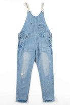 Light Wash Distressed Denim Overalls 2