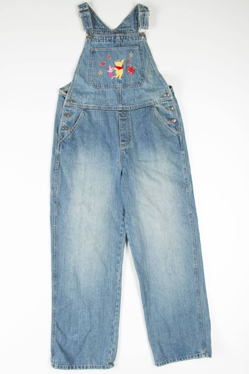 Embroidered Winnie The Pooh Distressed Overalls
