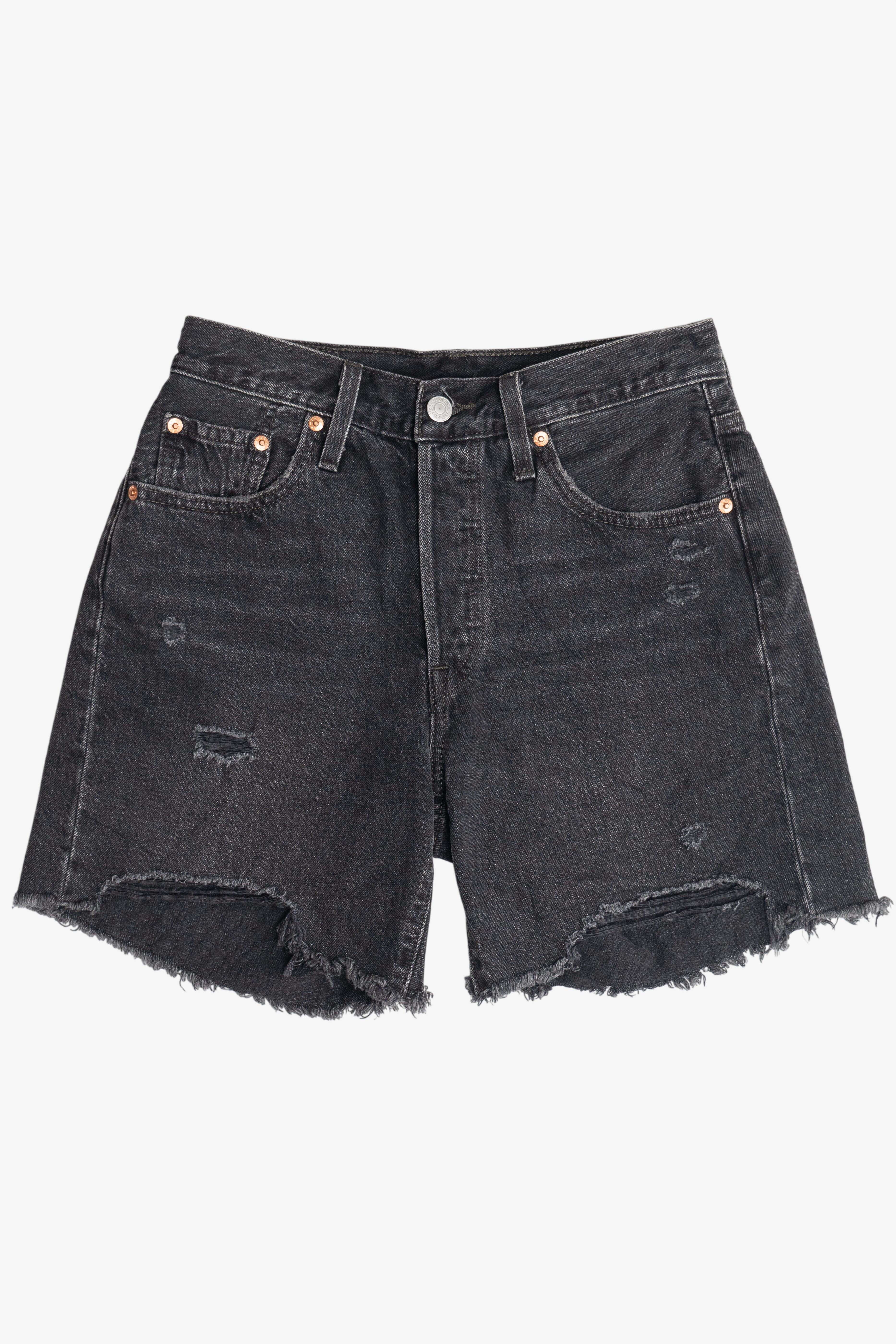 Levi's Premium 501 Distressed Faded Black Cut Off Denim Shorts (2020s)