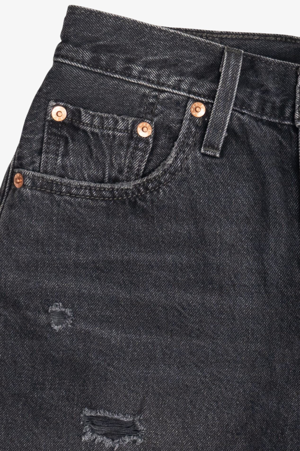 Levi's Premium 501 Distressed Faded Black Cut Off Denim Shorts (2020s)
